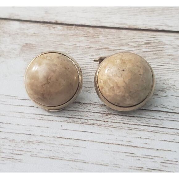 Vintage Jewelry - Vintage Clip On Earrings Domed Circle Beige (Folded in Pierced Earrings)